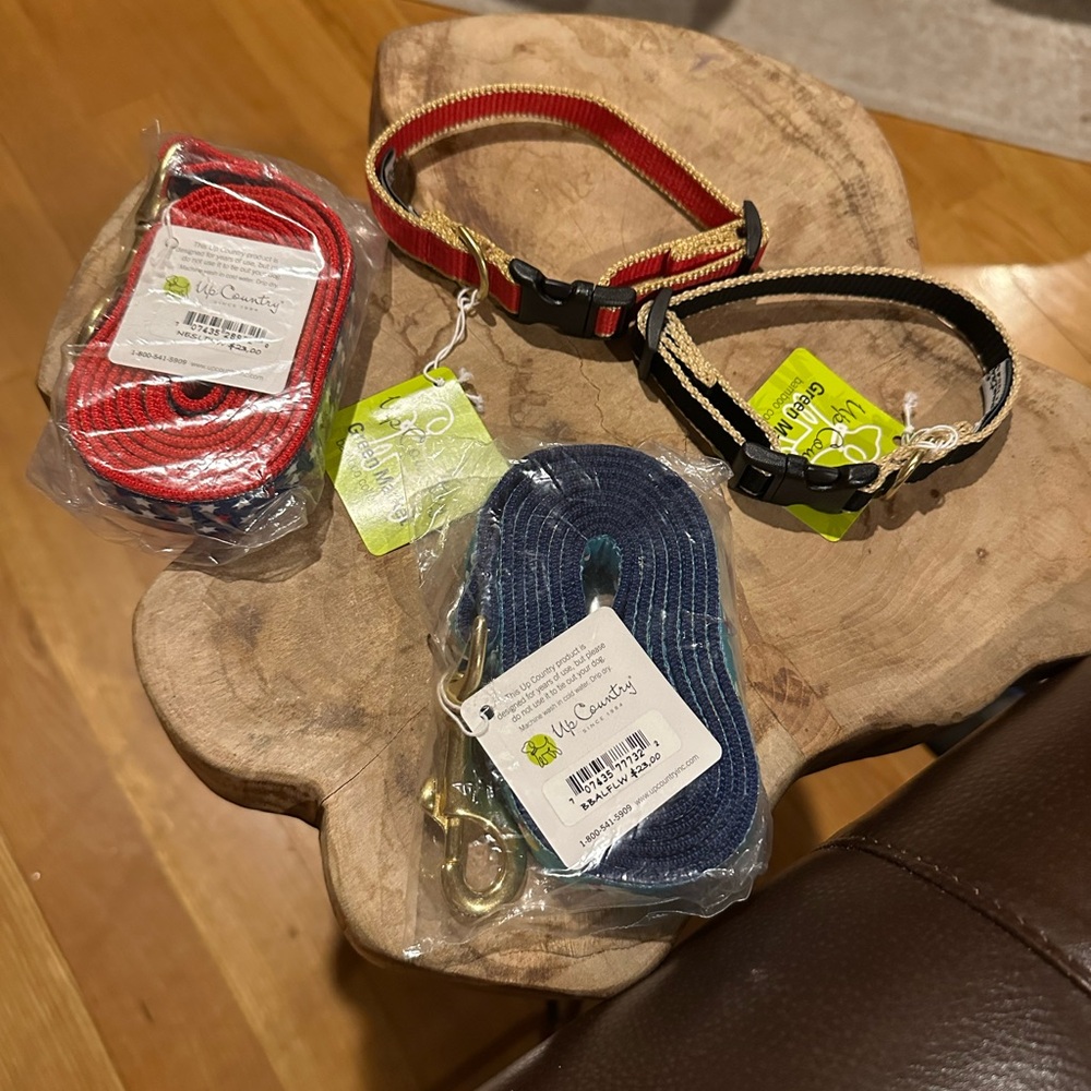 UP COUNTRY dogs Green Market Bamboo Collection Two Collars and Two Leashes